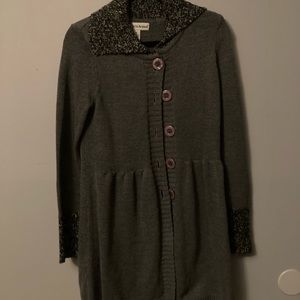 Black 3/4 length sweater with lamb look collar and cuffs